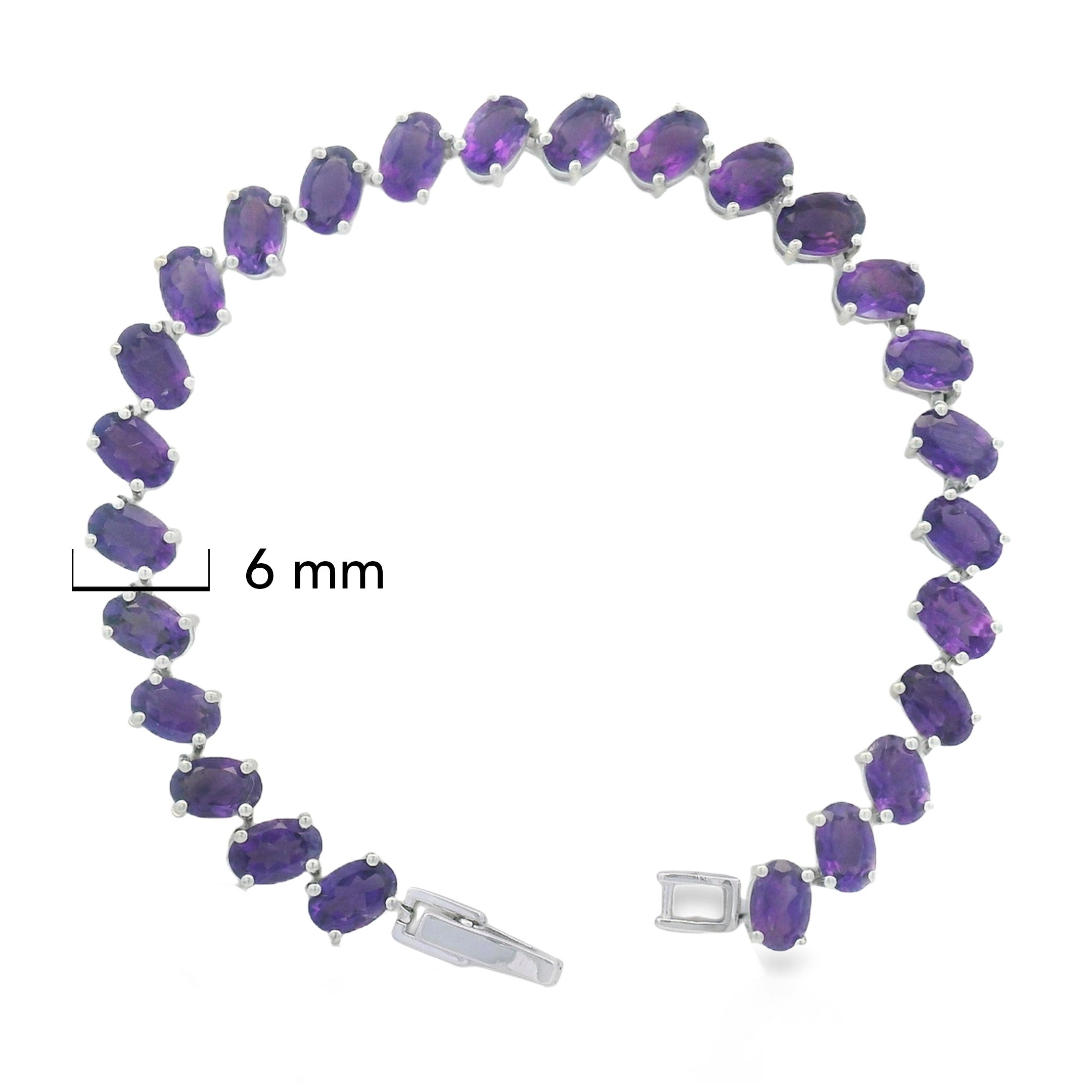 Pulsera Piedras Preciosas Amatista con Broche Plata .925 con Baño de Rodio