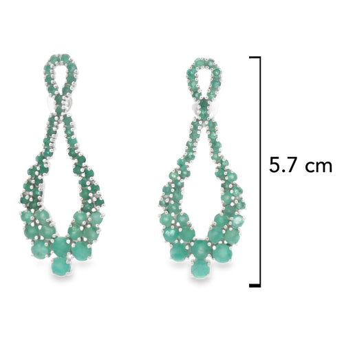 Arete Largo Dos Gotas de Esmeraldas, Plata .925 con Baño de Rodio