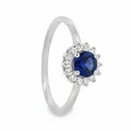 Anillo Piedras Preciosas Flor de Zafiro con Circonias, Plata .925 con Baño de Rodio