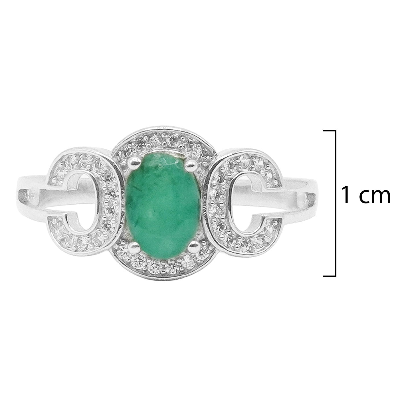 Anillo Piedras Preciosas Esmeralda con Circonias CC, Plata .925 con Baño de Rodio