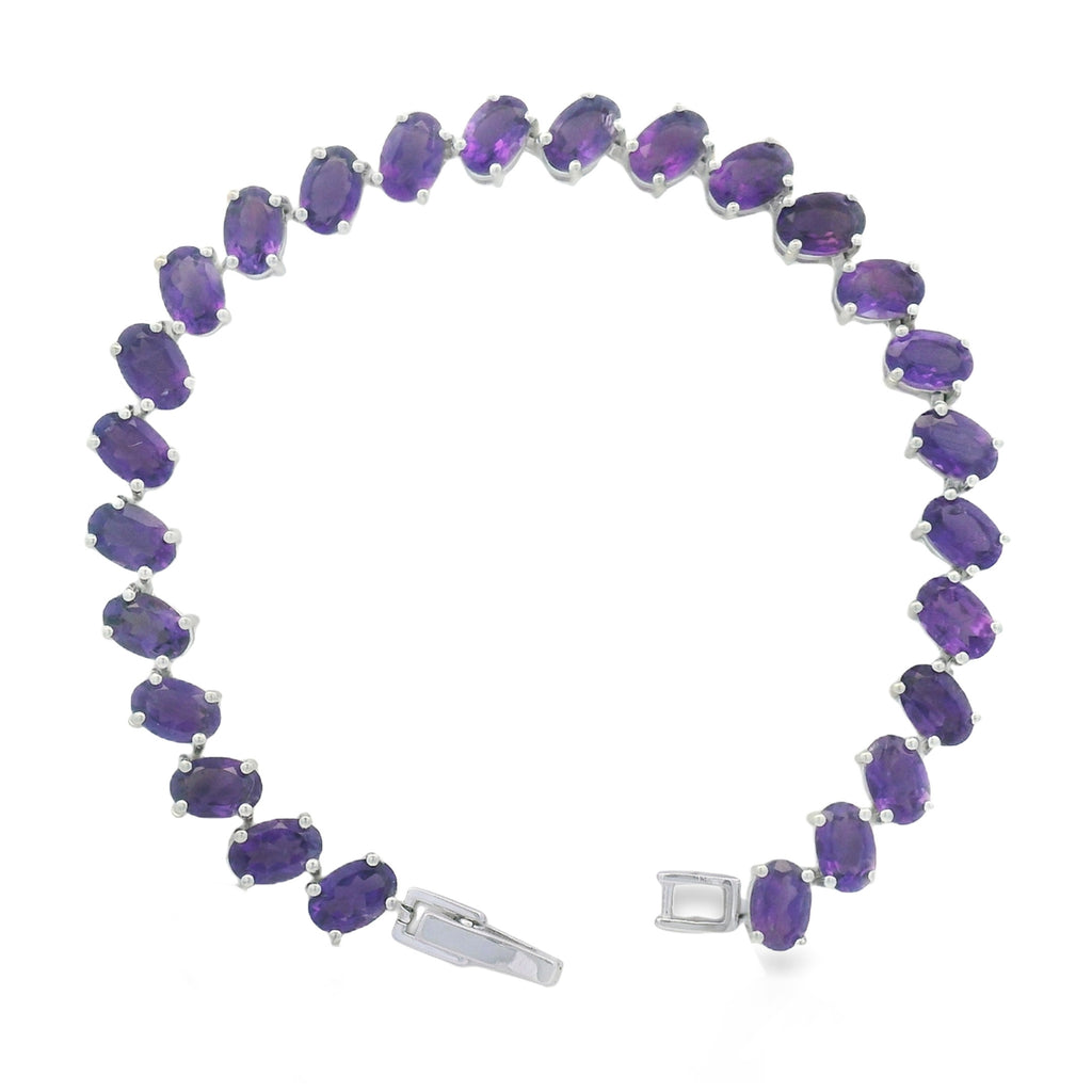 Pulsera Piedras Preciosas Amatista con Broche Plata .925 con Baño de Rodio