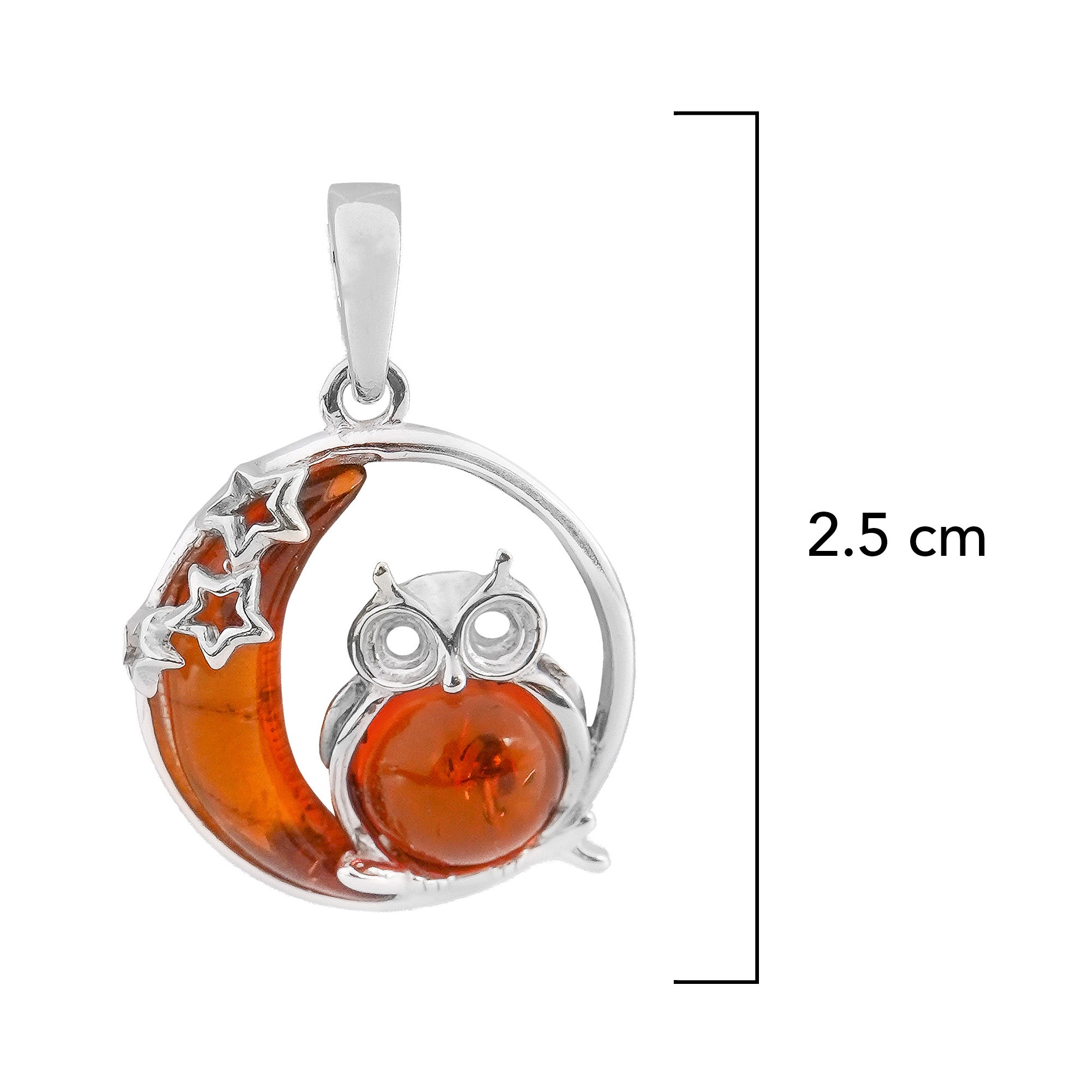 Dije Buho en la Luna 2.5 cm Ambar Polaco Plata .925