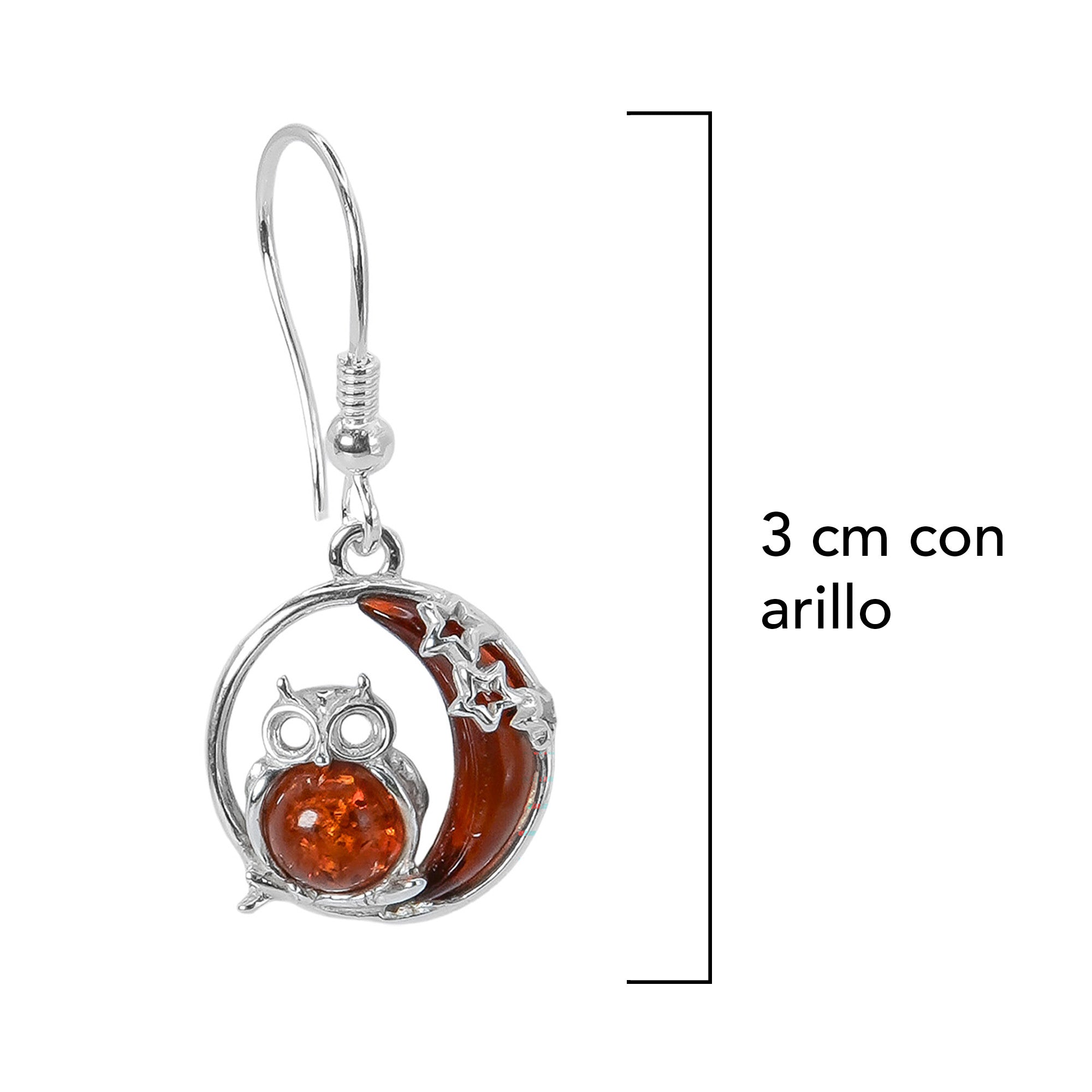Arete Buho en la Luna 3 cm Ambar Polaco Plata .925