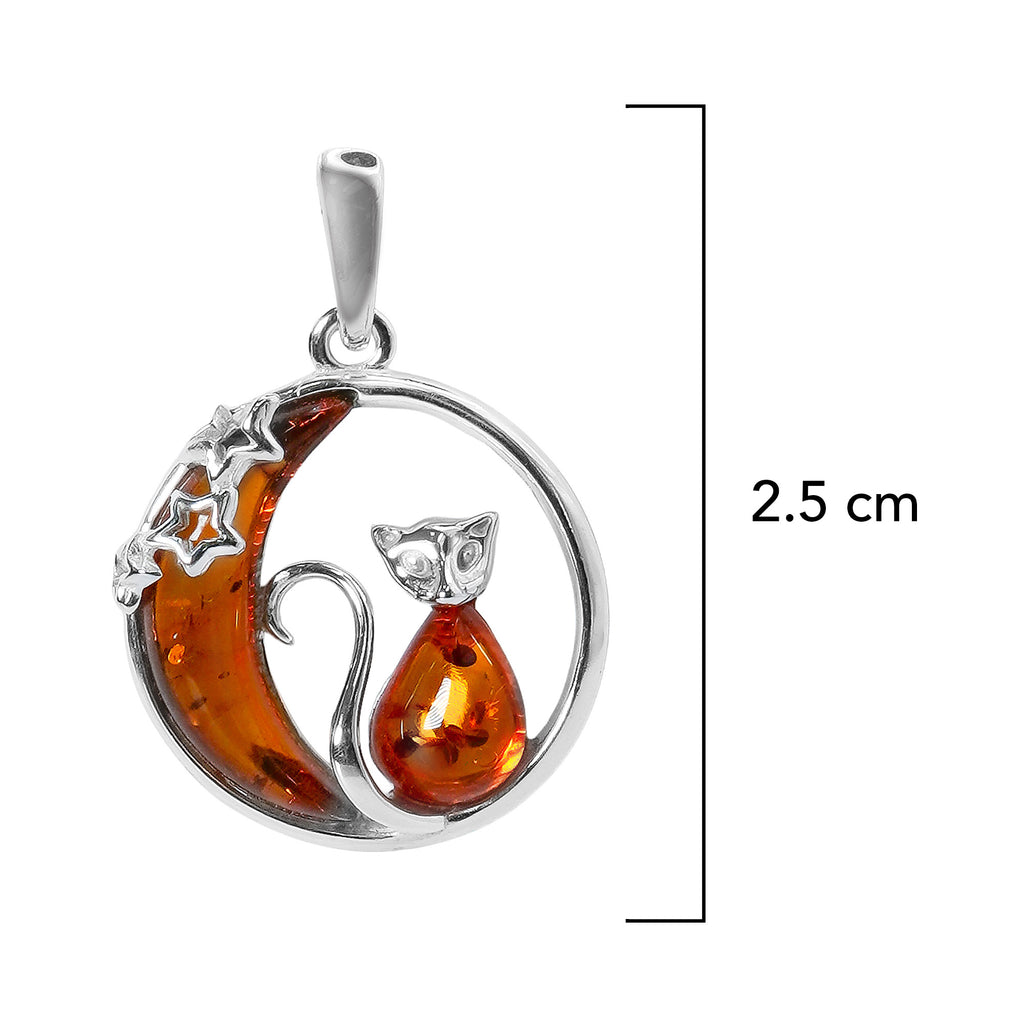Dije Gatito en la Luna 3.5 cm Ambar Polaco Plata .925