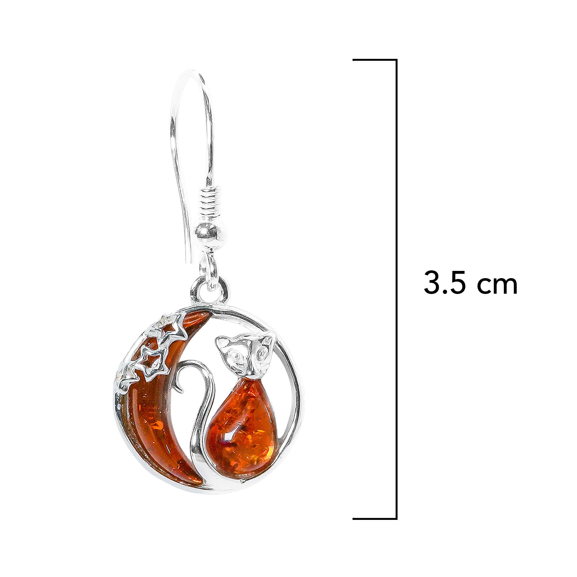 Arete Gatito en la Luna 3.5 cm Ambar Polaco Plata .925