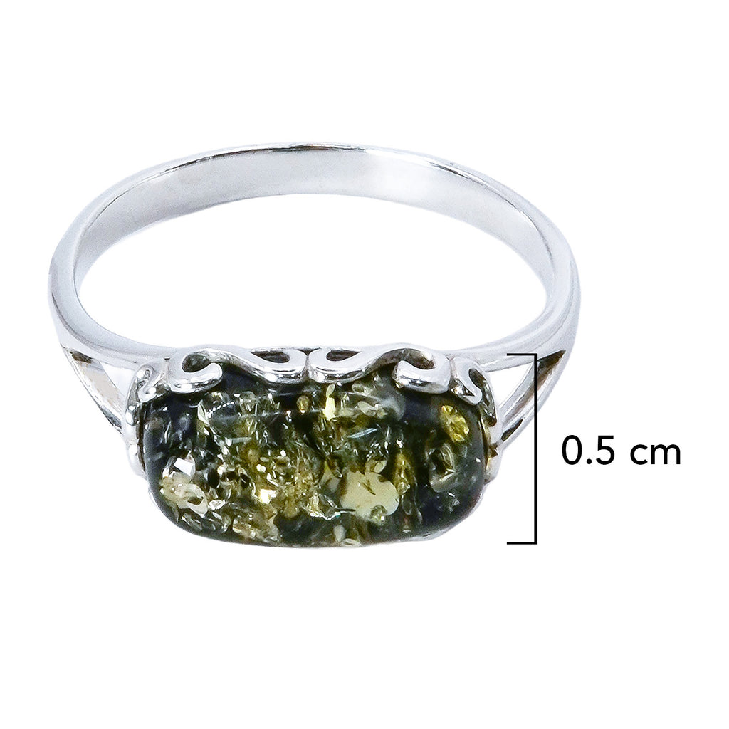 Anillo Ámbar Verde Polaco en Forma Rectangular Plata .925