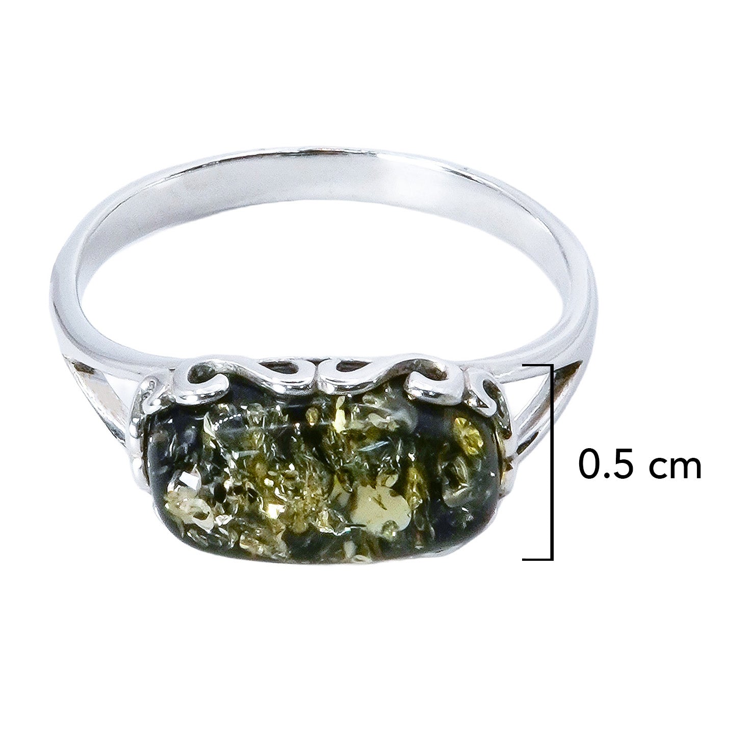 Anillo Ámbar Verde Polaco en Forma Rectangular Plata .925