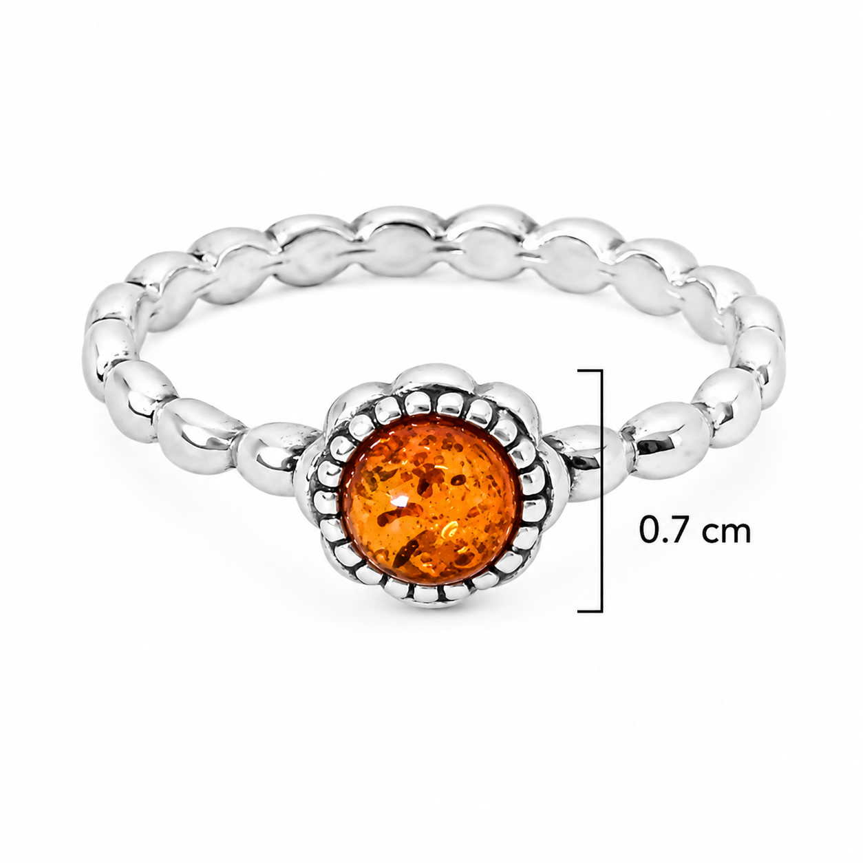 Anillo Circulo Bemillas Lisa Ámbar Polaco Plata .925