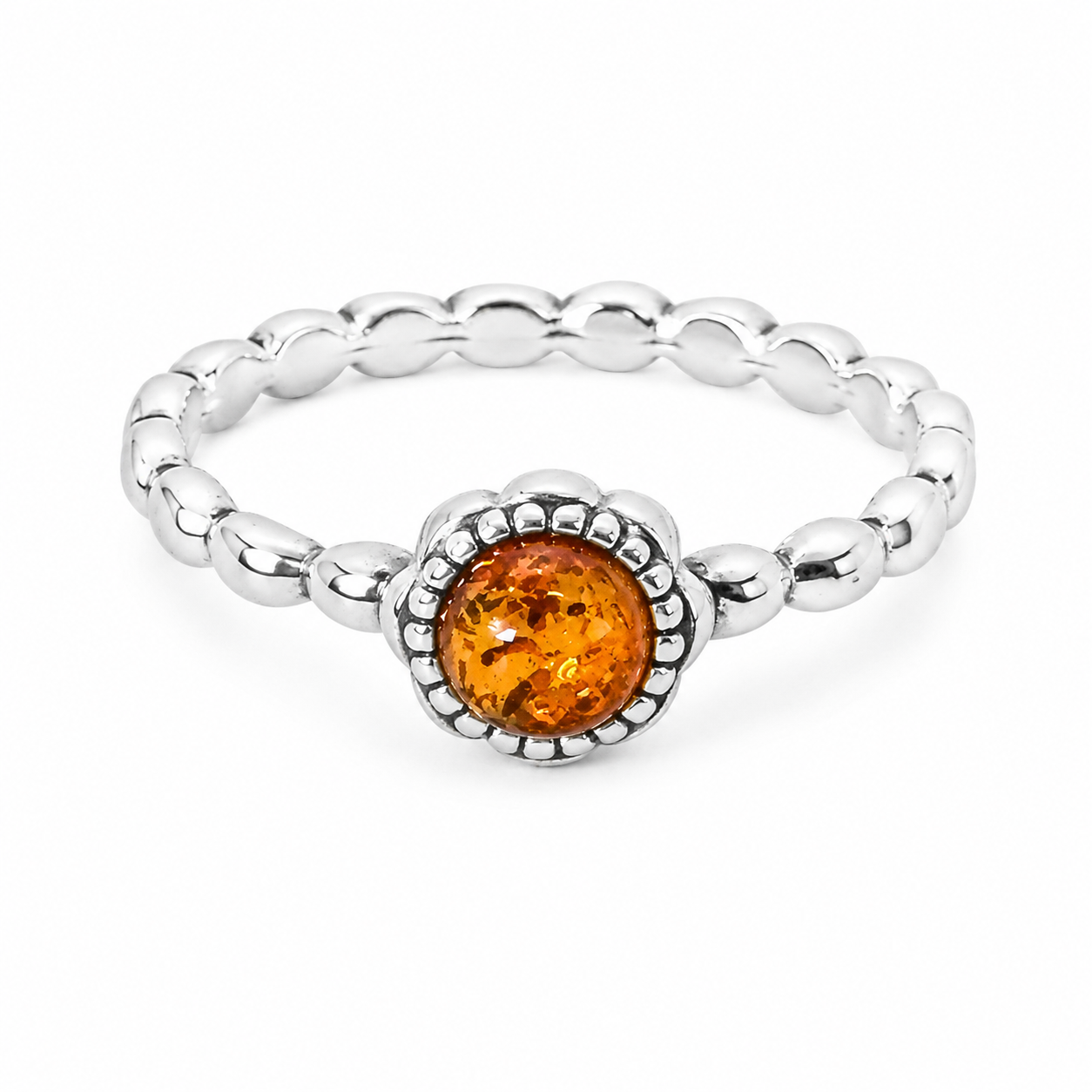 Anillo Circulo Bemillas Lisa Ámbar Polaco Plata .925