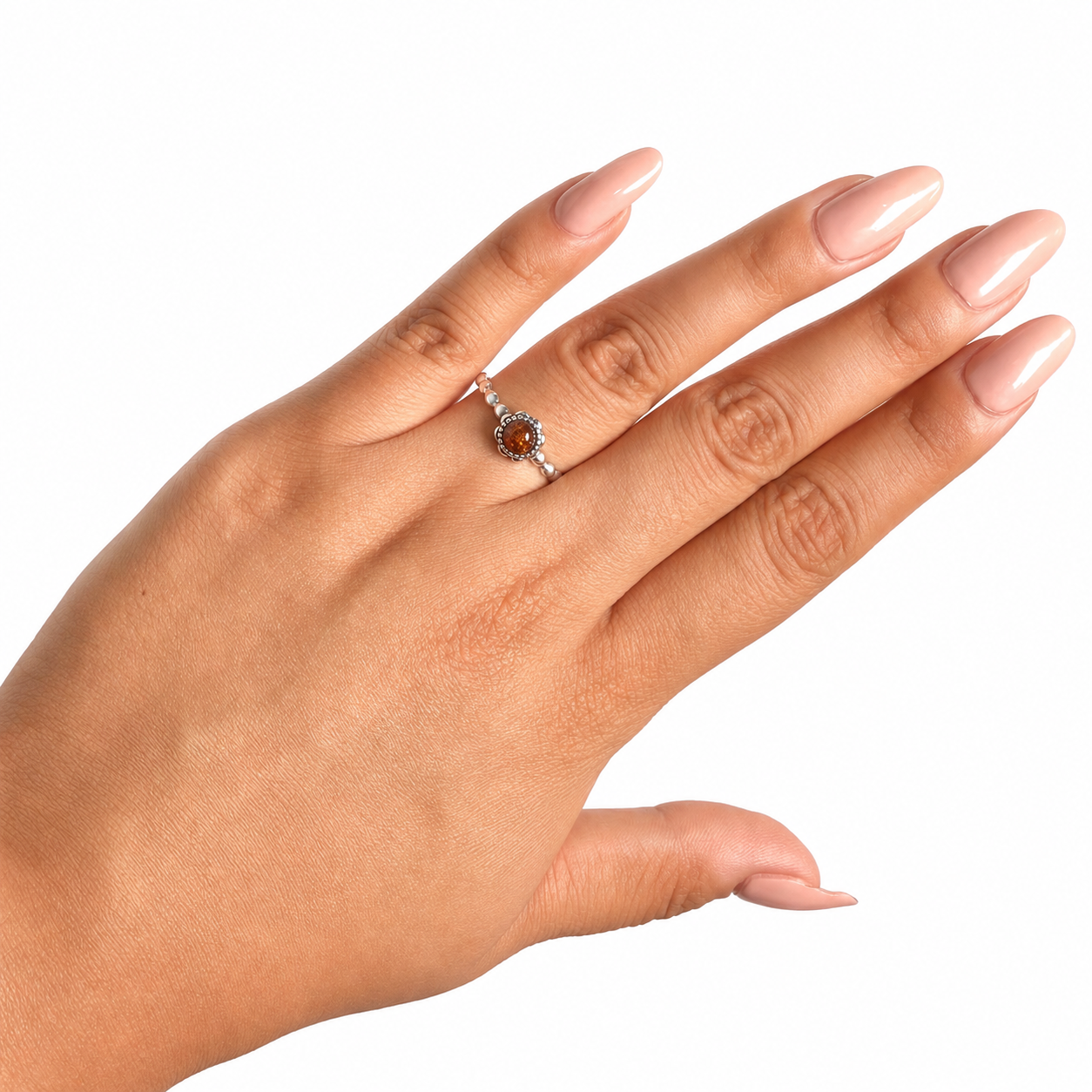 Anillo Circulo Bemillas Lisa Ámbar Polaco Plata .925