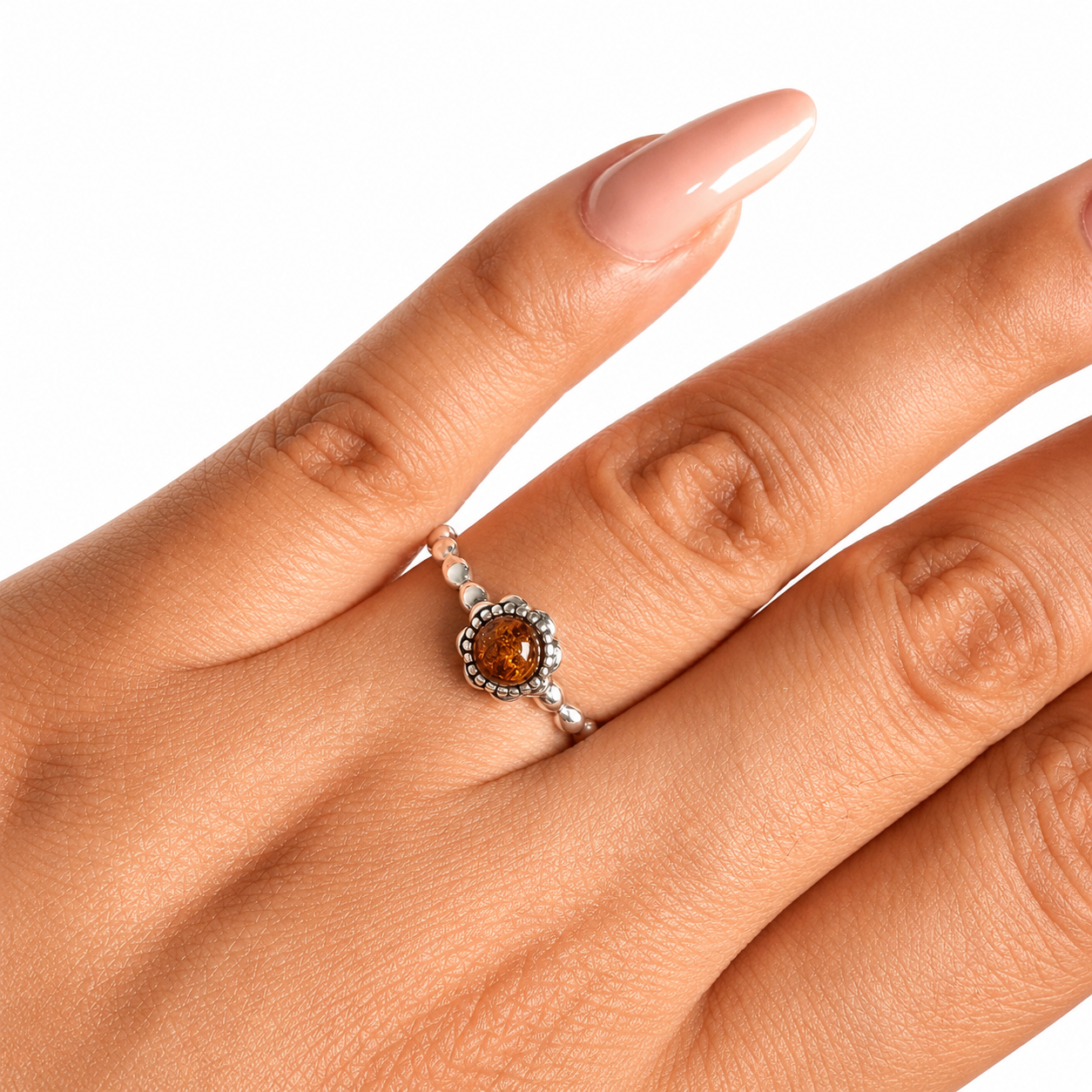 Anillo Circulo Bemillas Lisa Ámbar Polaco Plata .925
