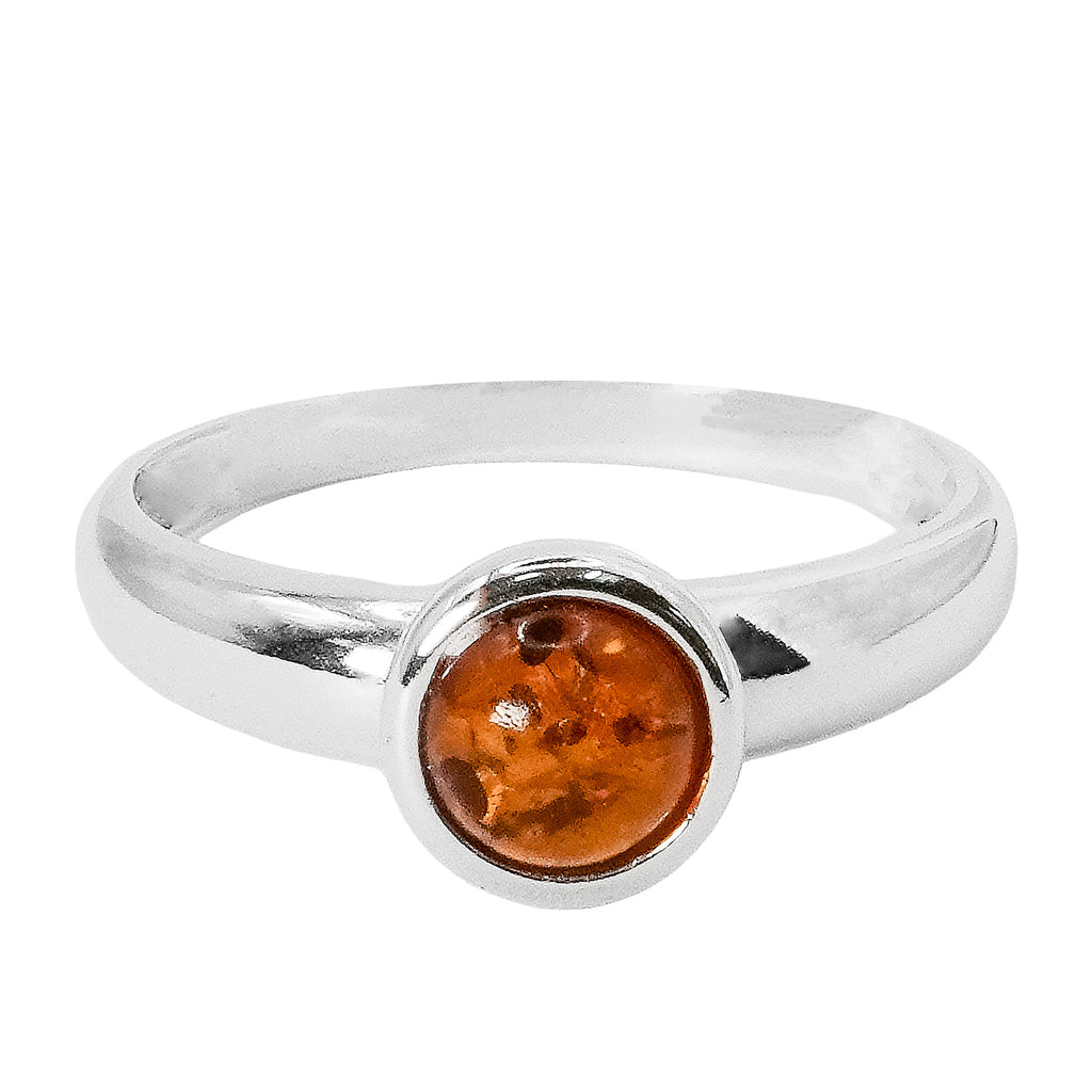 Anillo Ámbar Polaco Redondo Liso Plata .925
