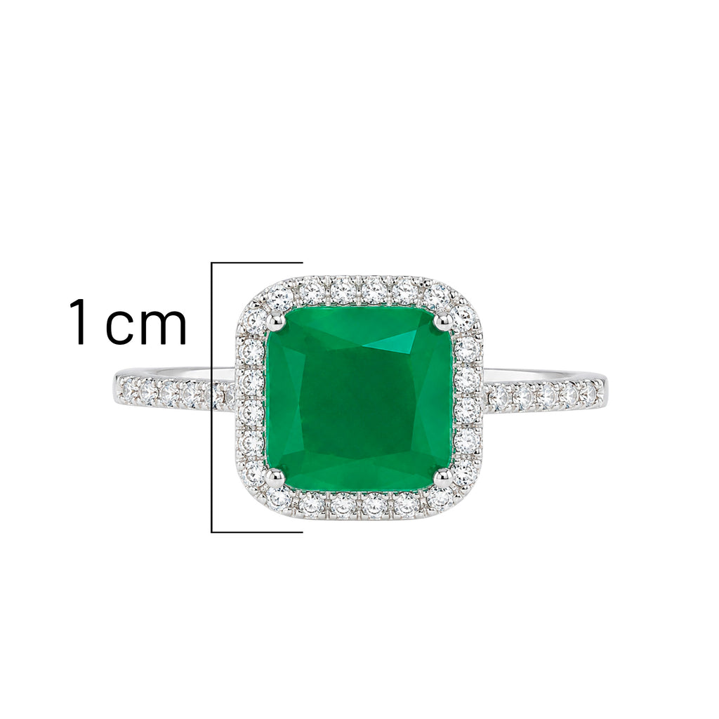 Anillo Turmalina Laboratorio cuadrada con Circonias, Plata .925 con Baño de Rodio