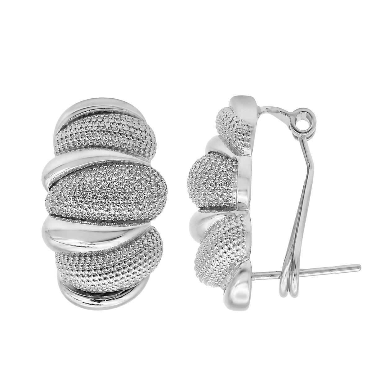 Aretes Glamour formas ovaladas con Circonias, Plata .925 con Baño de Rodio