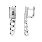 Arete Inspirado Mónaco con Circonias y Cadena Cubana, Plata .925 con Baño de Rodio
