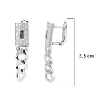 Arete Inspirado Mónaco con Circonias y Cadena Cubana, Plata .925 con Baño de Rodio