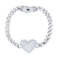 Pulsera Inspirada Mónaco 18cm Corazón Bombeado con Circonias y Cadena Cubana Plata .925 con Baño de Rodio