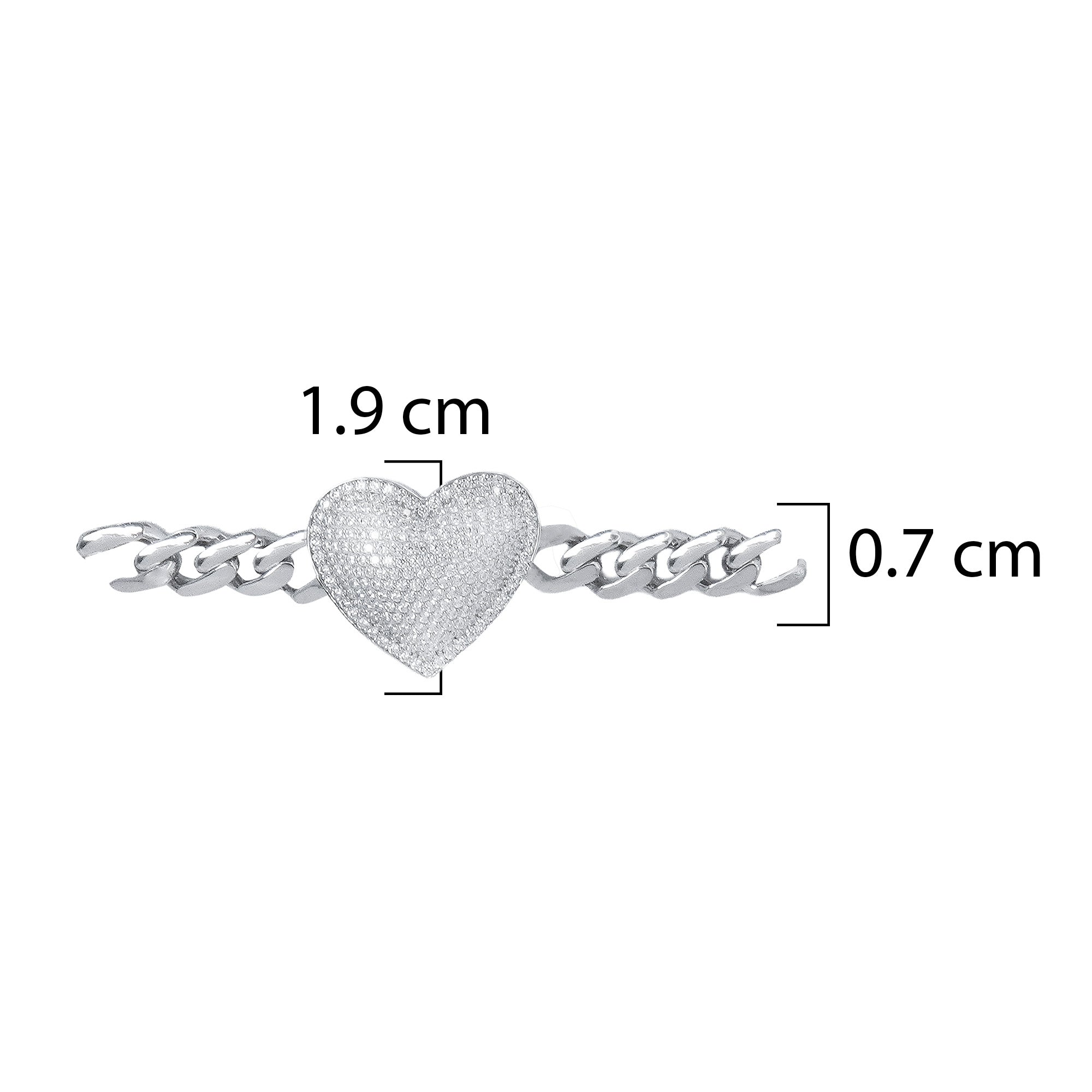 Pulsera Inspirada Mónaco 18cm Corazón Bombeado con Circonias y Cadena Cubana Plata .925 con Baño de Rodio