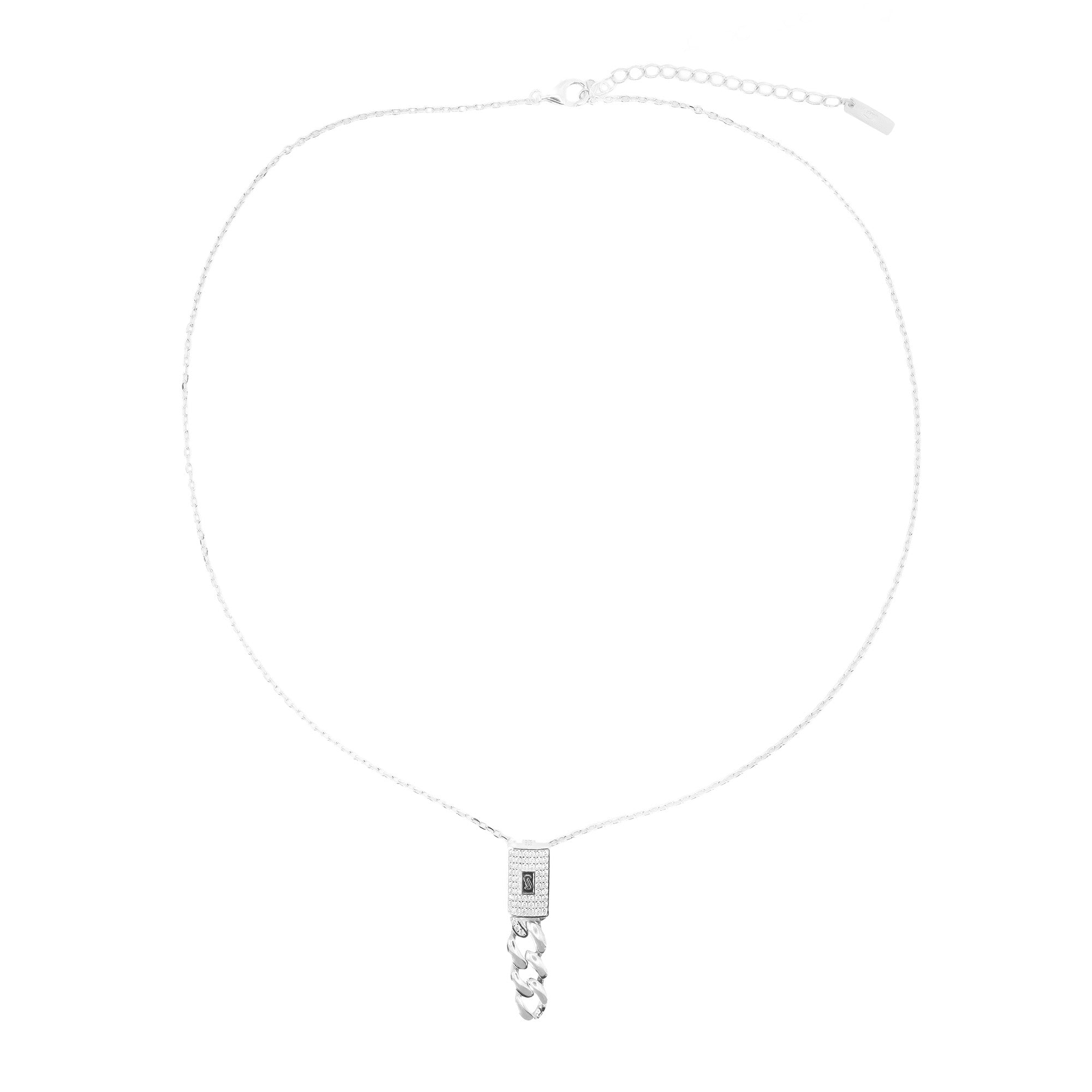 Collar Corbatero Inspirado Mónaco 45 cm con Circonias, Cadena de Eslabones y Extensión Plata .925 con Baño de Rodio