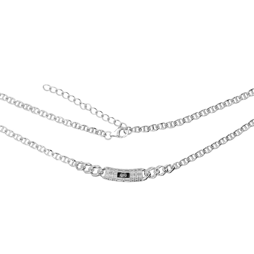 Collar Inspirado Mónaco 40 cm más extensión a 45 cm, Circonias Baguette con Cadena Cubana en disminución y Cadena Gucci. Plata .925 con Baño de Rodio
