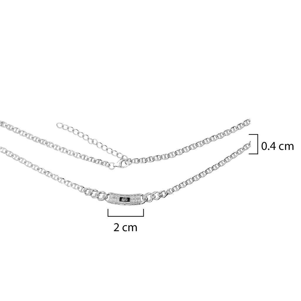Collar Inspirado Mónaco 40 cm más extensión a 45 cm, Circonias Baguette con Cadena Cubana en disminución y Cadena Gucci. Plata .925 con Baño de Rodio