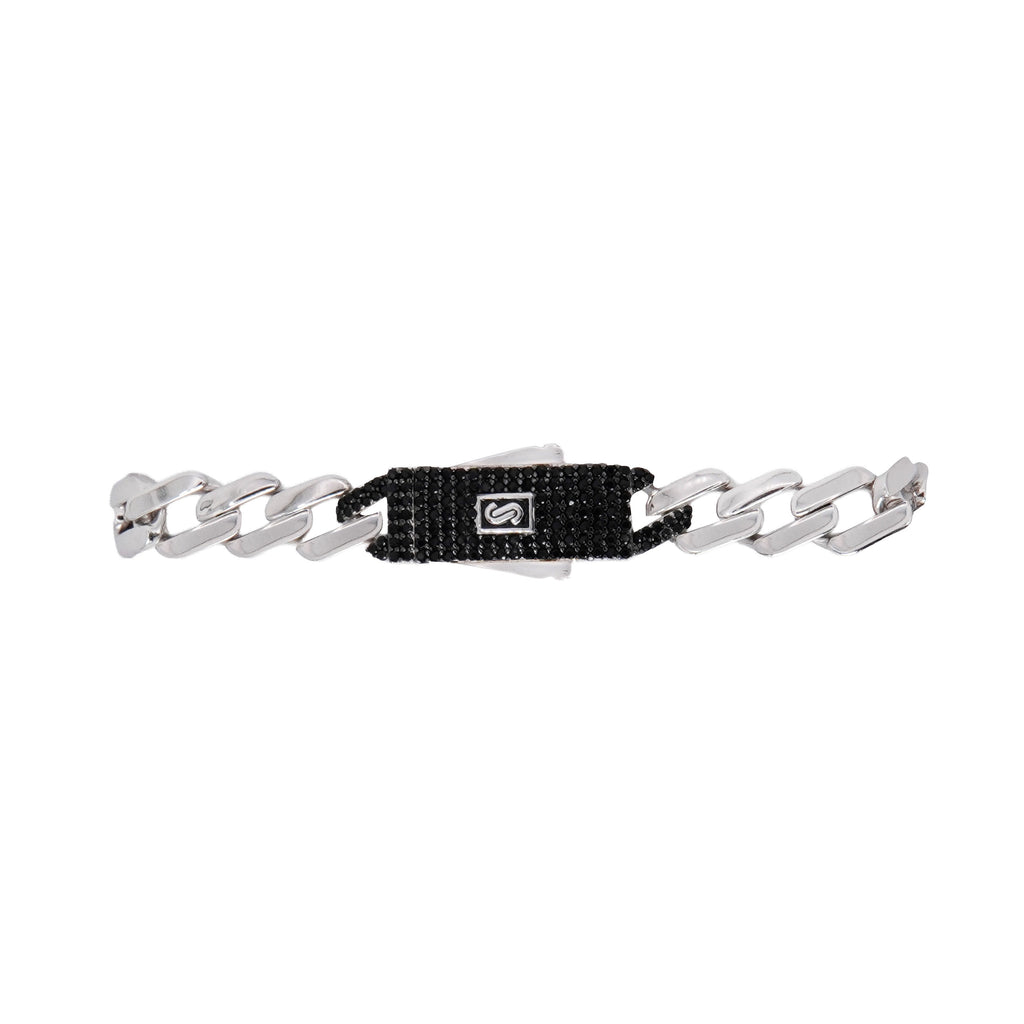 Pulso Inspirado Mónaco Macizo Cubano 7mm, Broche Circonias Negras Plata.925 con Baño de Rodio