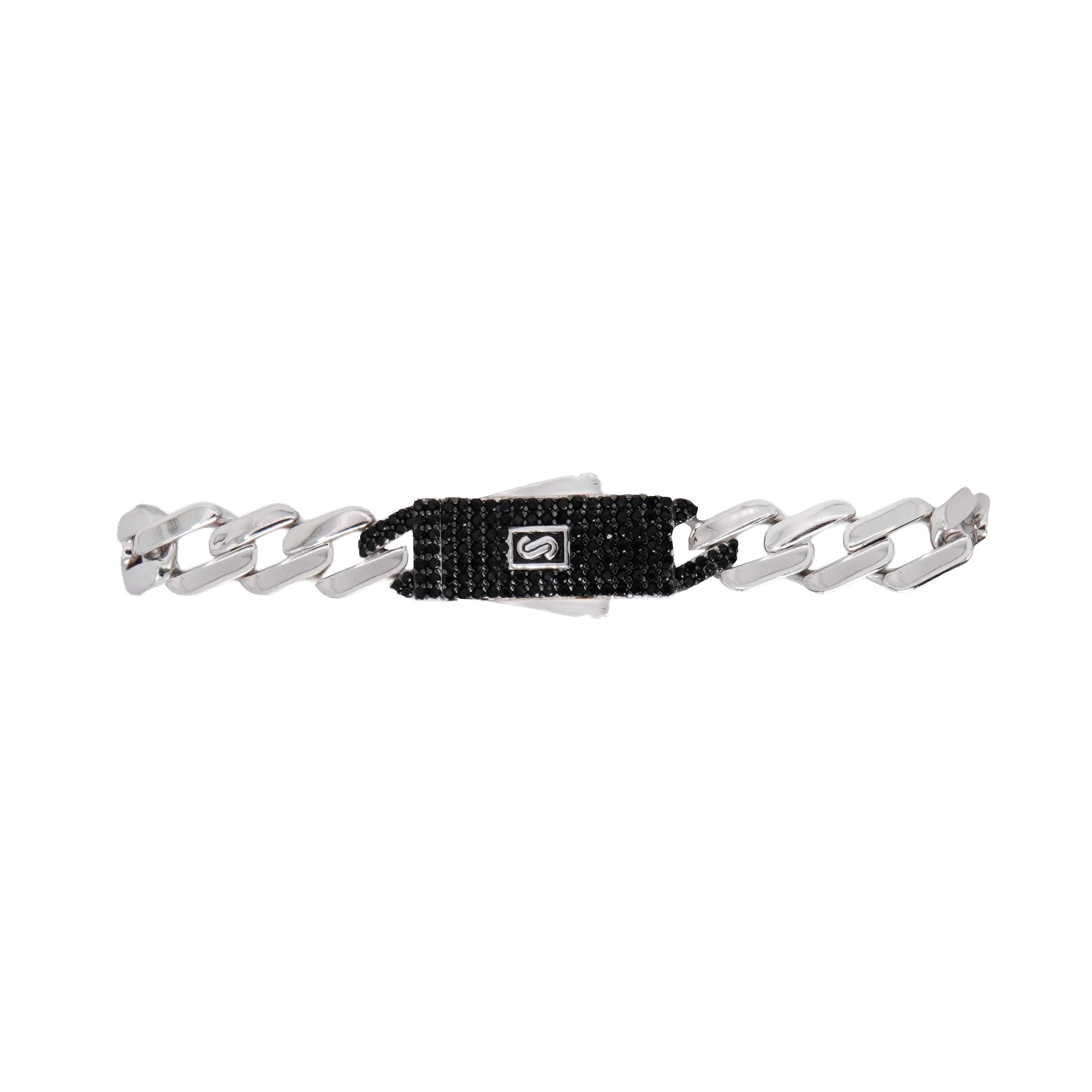 Pulso Inspirado Mónaco Macizo Cubano 7mm, Broche Circonias Negras Plata.925 con Baño de Rodio