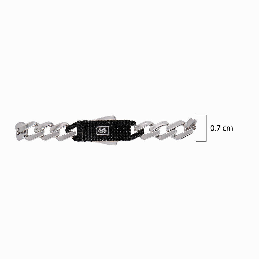 Pulso Inspirado Mónaco Macizo Cubano 7mm, Broche Circonias Negras Plata.925 con Baño de Rodio