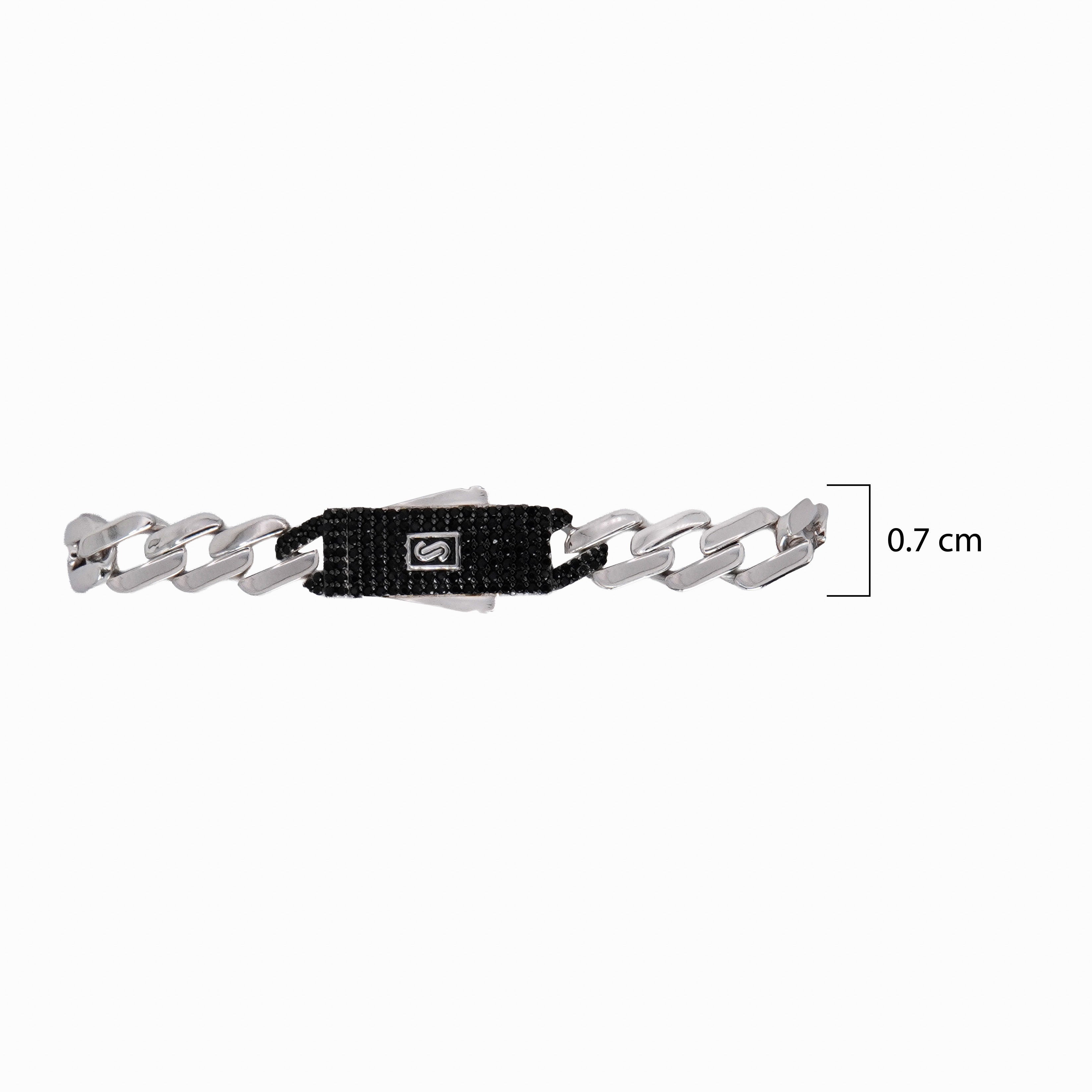 Pulso Inspirado Mónaco Macizo Cubano 7mm, Broche Circonias Negras Plata.925 con Baño de Rodio