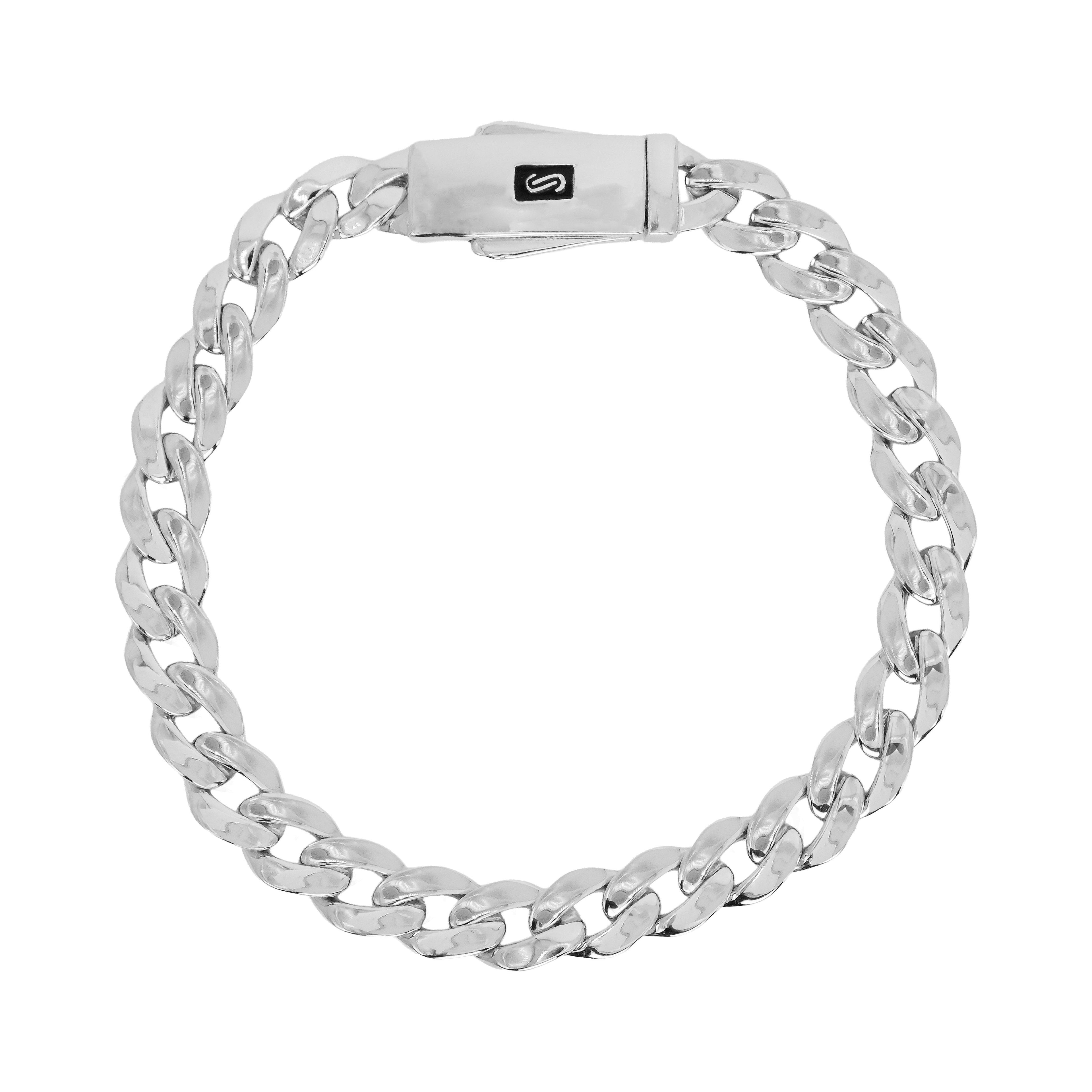 Pulso Inspirado Mónaco Maciza 7mm Liso Cadena Cubana Plata .925 con Baño de Rodio