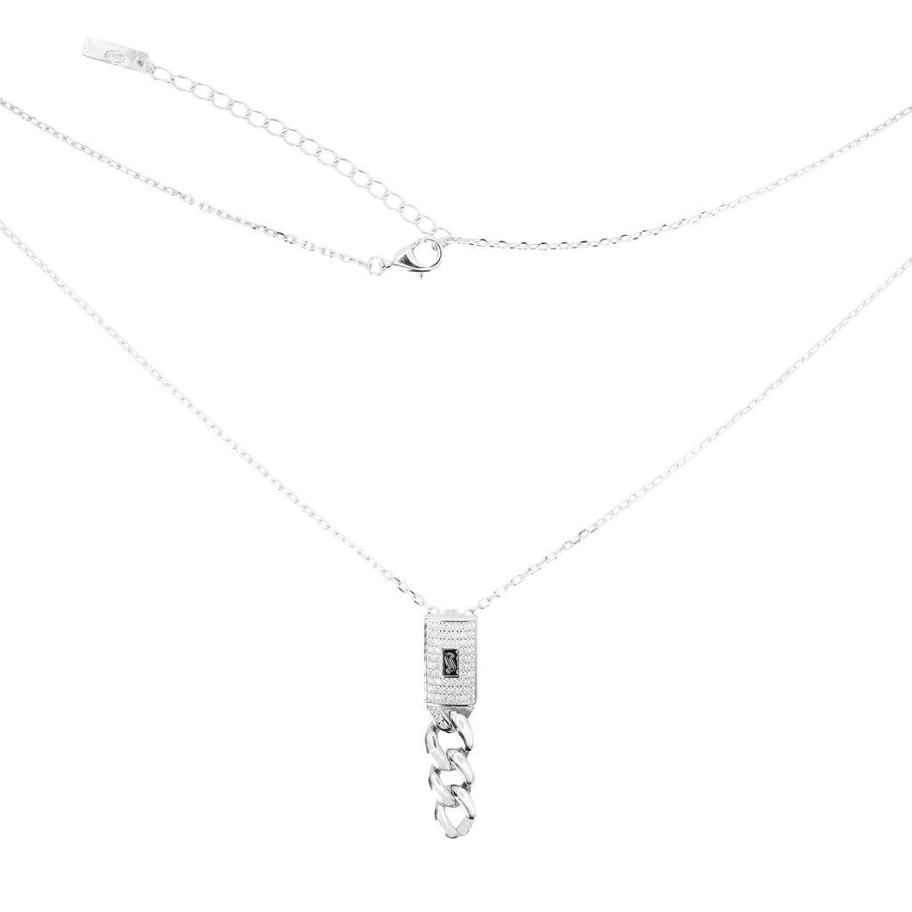 Collar Corbatero Inspirado Mónaco 45 cm con Circonias, Cadena de Eslabones y Extensión Plata .925 con Baño de Rodio