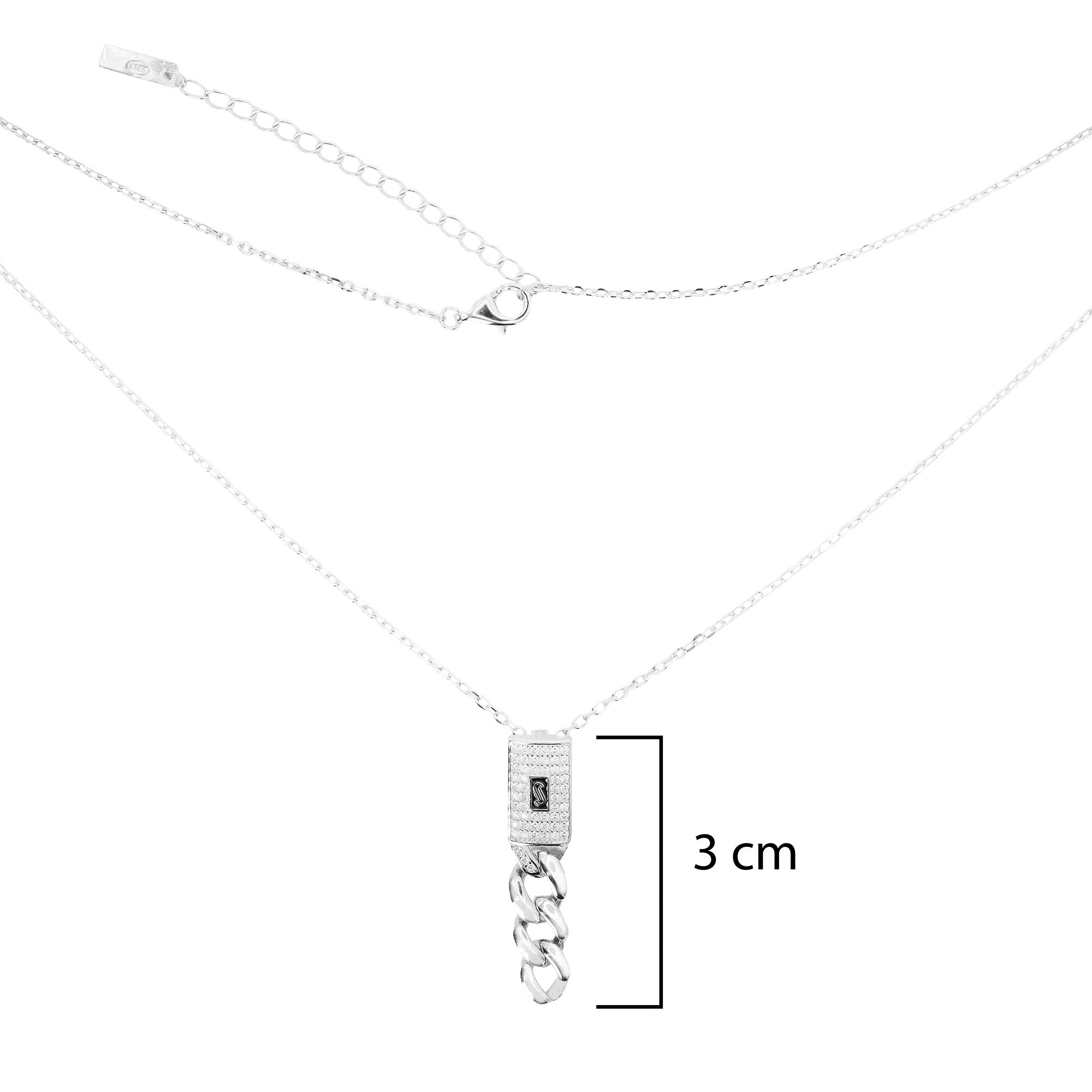 Collar Corbatero Inspirado Mónaco 45 cm con Circonias, Cadena de Eslabones y Extensión Plata .925 con Baño de Rodio