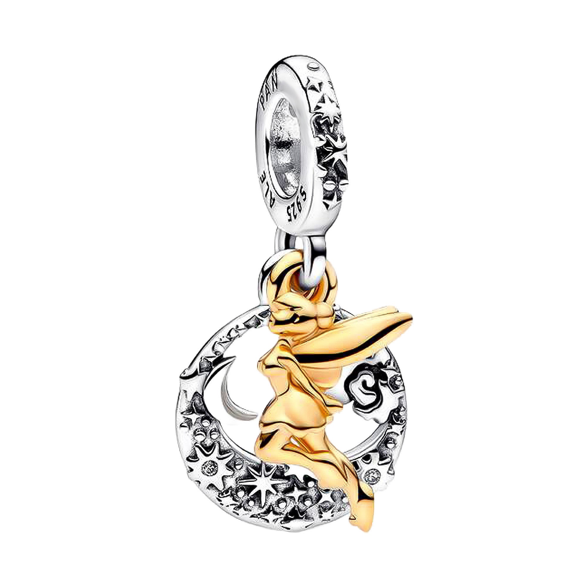 Charm Inspirado Pan 1:1 Campanita en la Luna, Plata .925