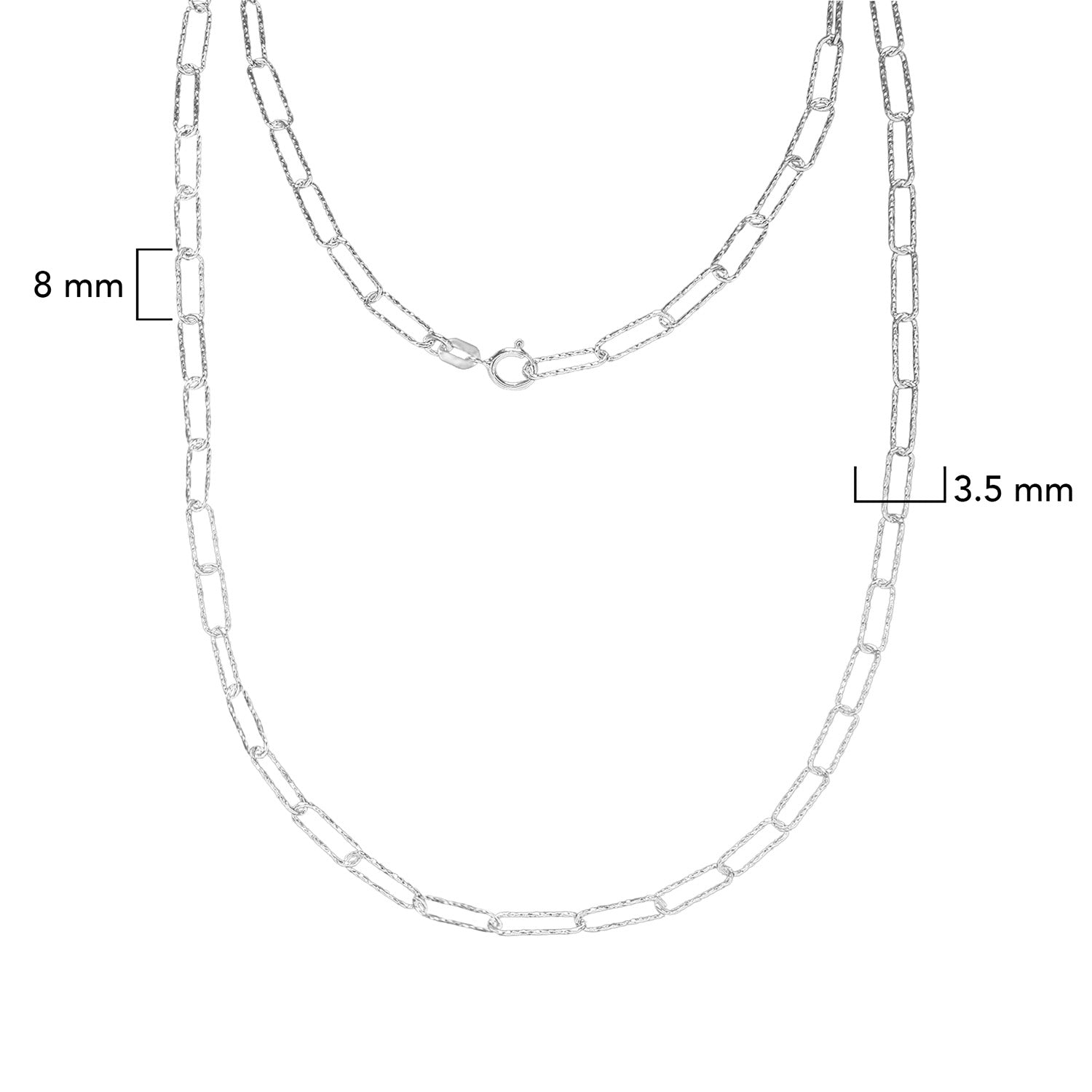 Cadena Paper Clip Eslabon Chico Corto 3.5 mm Diamantada Plata .925