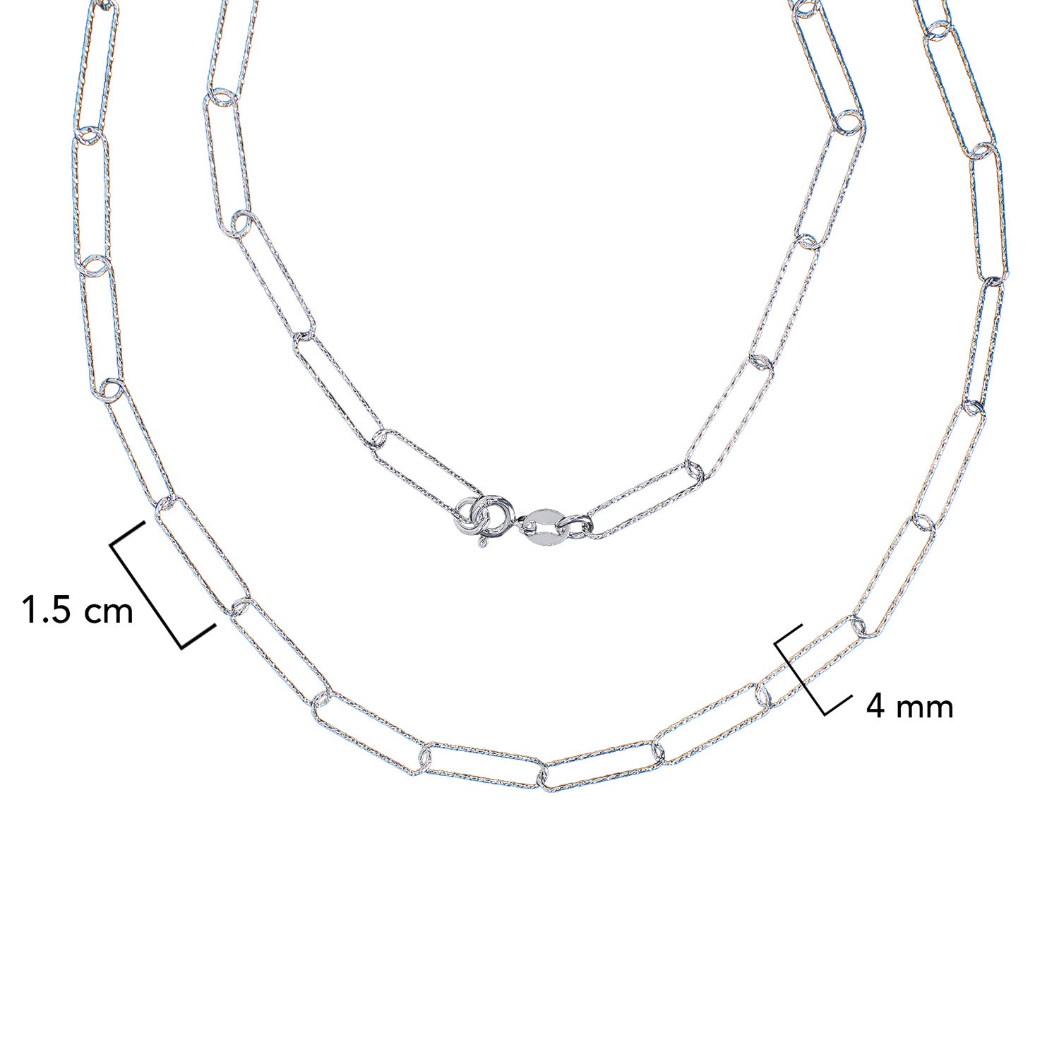 Cadena Paper Clip Eslabon 1.4 cm Grande 4mm Diamantada. Broche Bandola, Plata .925