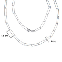 Cadena Paper Clip Eslabon 1.4 cm Grande 4mm Diamantada. Broche Bandola, Plata .925