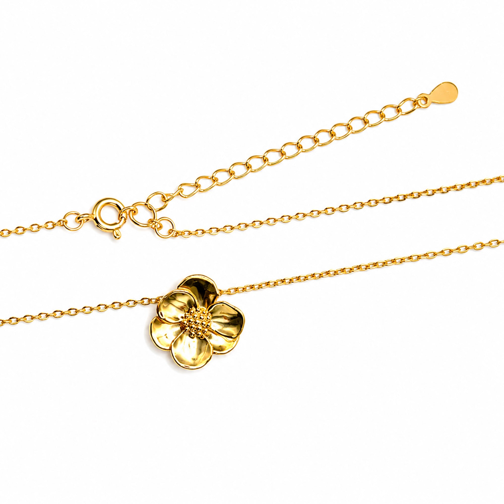 Collar Flor Sakura Chica Colección Florecer Plata .925 con Baño de Oro 18k