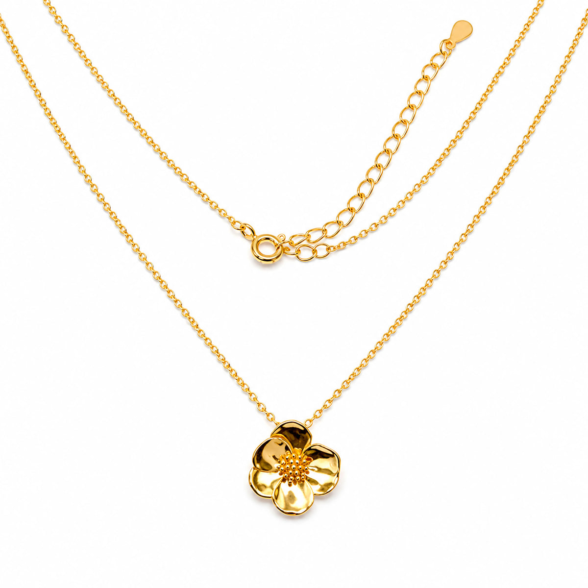 Collar Flor Sakura Chica Colección Florecer Plata .925 con Baño de Oro 18k