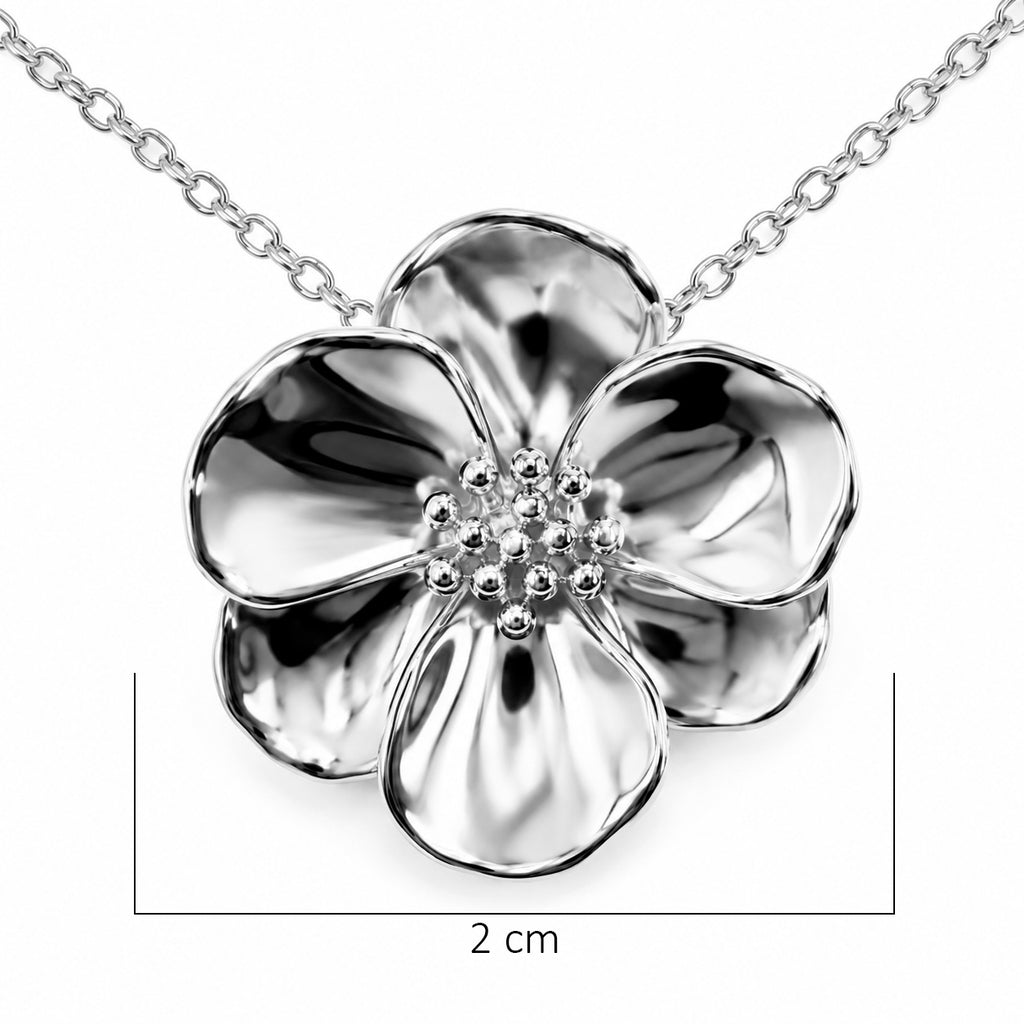 Collar Flor Sakura Grande Colección Florecer Plata .925 con Baño de Rodio