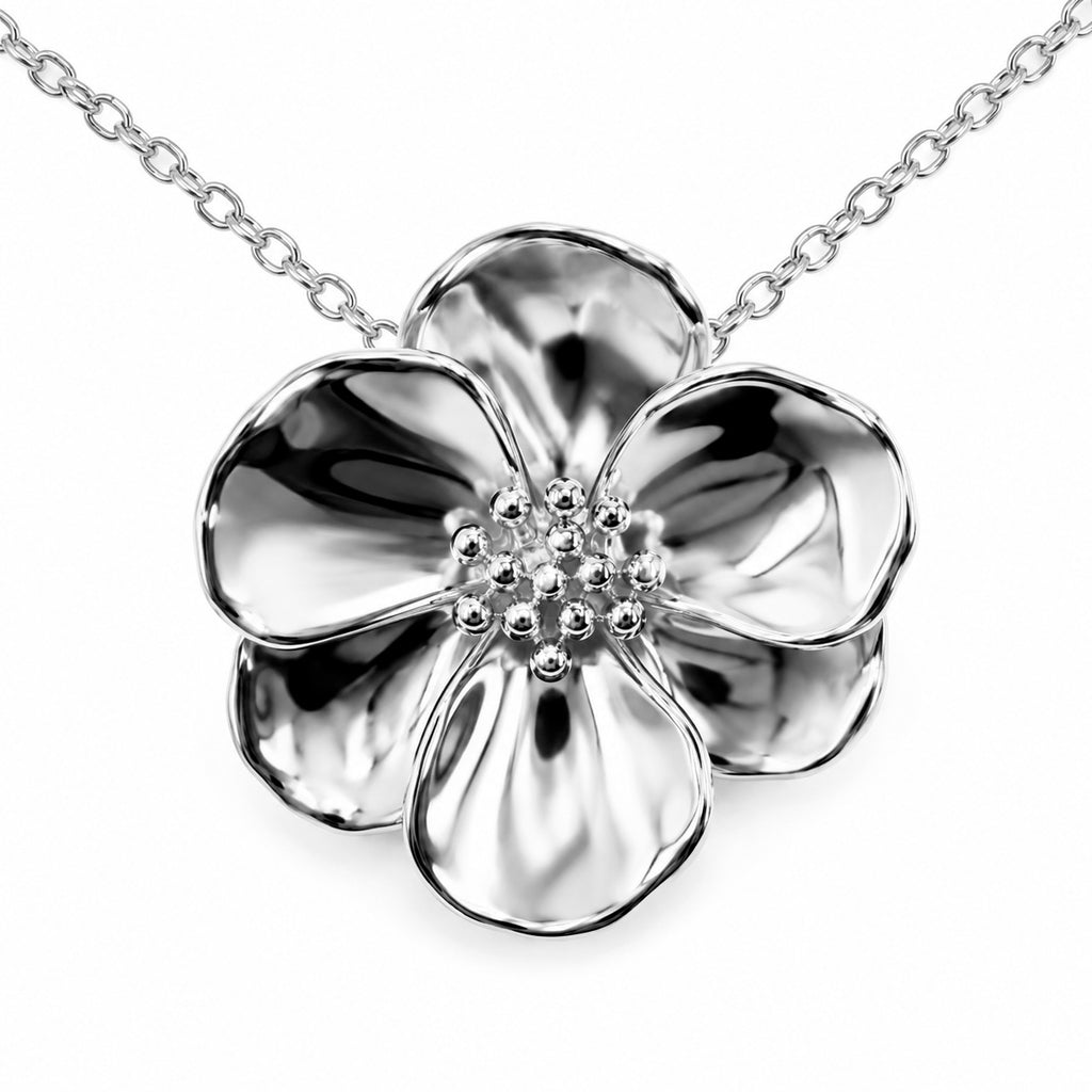 Collar Flor Sakura Grande Colección Florecer Plata .925 con Baño de Rodio