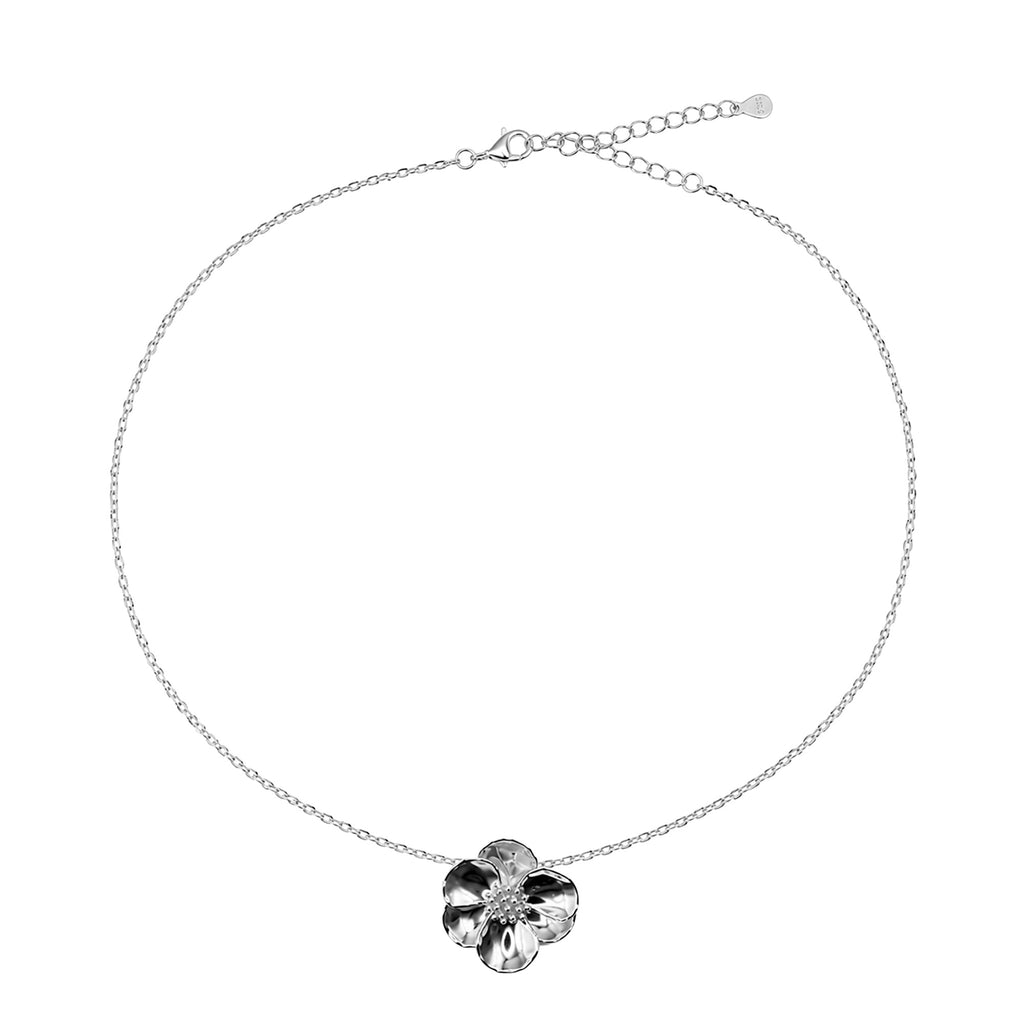 Collar Flor Sakura Grande Colección Florecer Plata .925 con Baño de Rodio