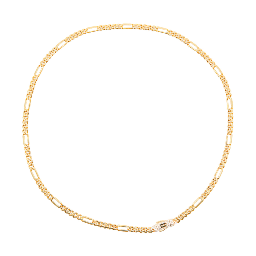 Collar Mónaco Chain Original Cubano con Eslabón Largo Liso, tipo Cartier 5mm, 50 cm. Broche Circonias. Oro 14k