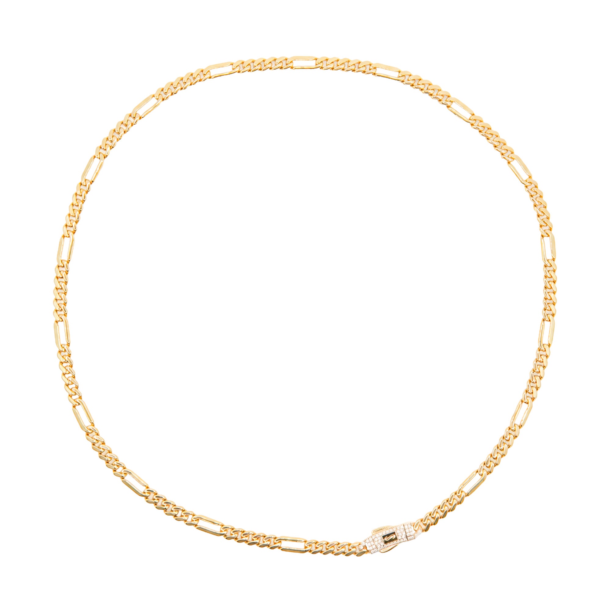 Collar Mónaco Chain Original Cubano con Eslabón Largo Liso, tipo Cartier 5mm, 50 cm. Broche Circonias. Oro 14k