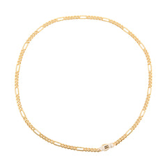 Collar Mónaco Chain Original Cubano con Eslabón Largo Liso, tipo Cartier 5mm, 50 cm. Broche Circonias. Oro 14k