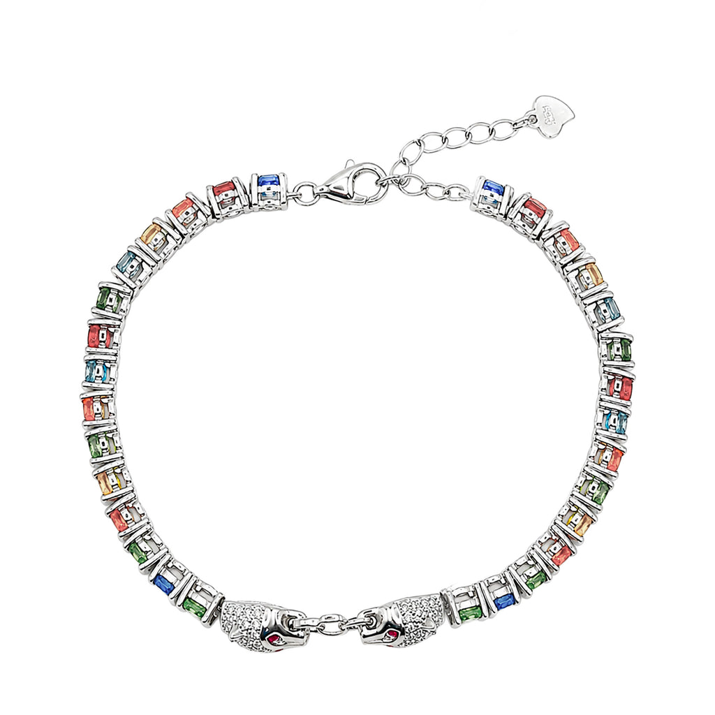Pulsera Piedras Preciosas Jaguares Encontrados Zafiro, Citrino, Peridot, Turmalinas y Circonias Blancas. Plata .925 con Baño de Rodio. Broche Perico más extensión