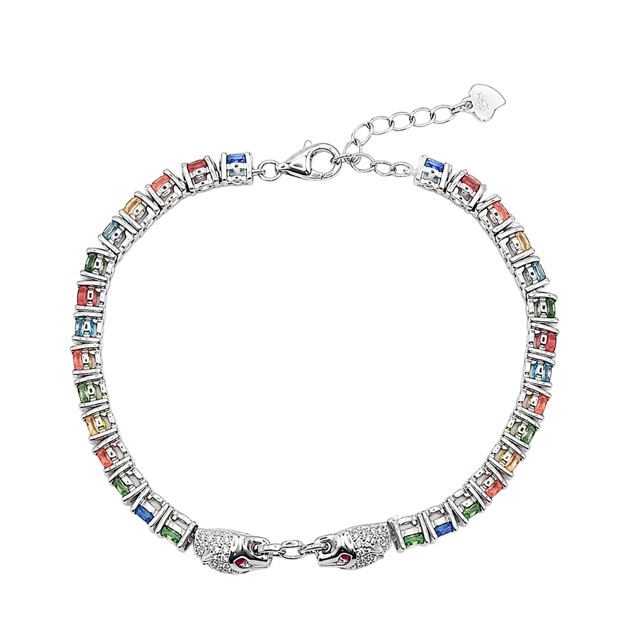 Pulsera Piedras Preciosas Jaguares Encontrados Zafiro, Citrino, Peridot, Turmalinas y Circonias Blancas. Plata .925 con Baño de Rodio. Broche Perico más extensión