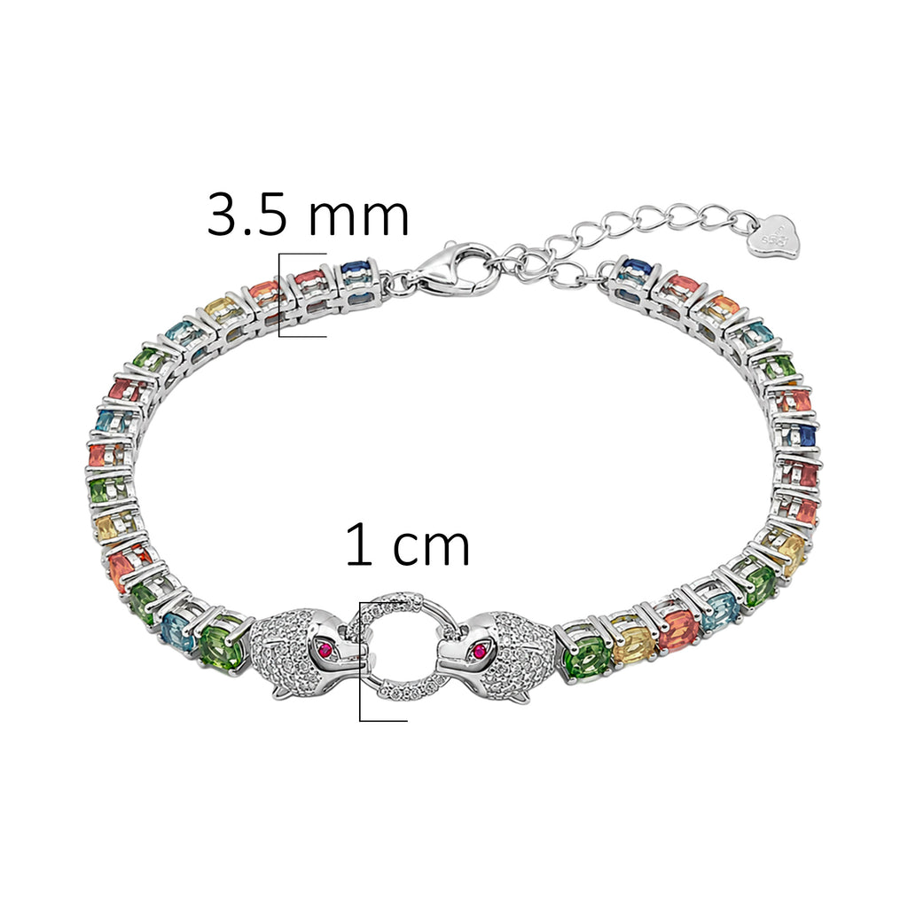 Pulsera Piedras Preciosas Jaguares Encontrados Zafiro, Citrino, Peridot, Turmalinas y Circonias Blancas. Plata .925 con Baño de Rodio. Broche Perico más extensión