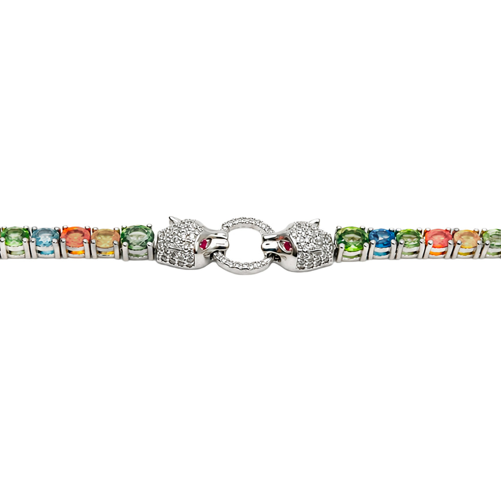 Pulsera Piedras Preciosas Jaguares Encontrados Zafiro, Citrino, Peridot, Turmalinas y Circonias Blancas. Plata .925 con Baño de Rodio. Broche Perico más extensión