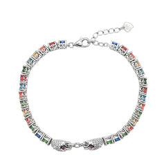 Pulsera Piedras Preciosas Jaguares Encontrados Zafiro, Citrino, Peridot, Turmalinas y Circonias Blancas. Plata .925 con Baño de Rodio. Broche Perico más extensión