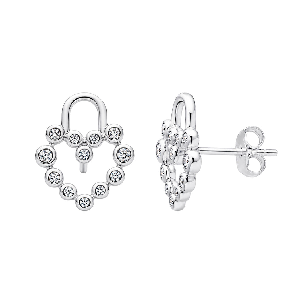 Arete Broquel Pan 1:1 Corazón Candado con Circonias Plata .925